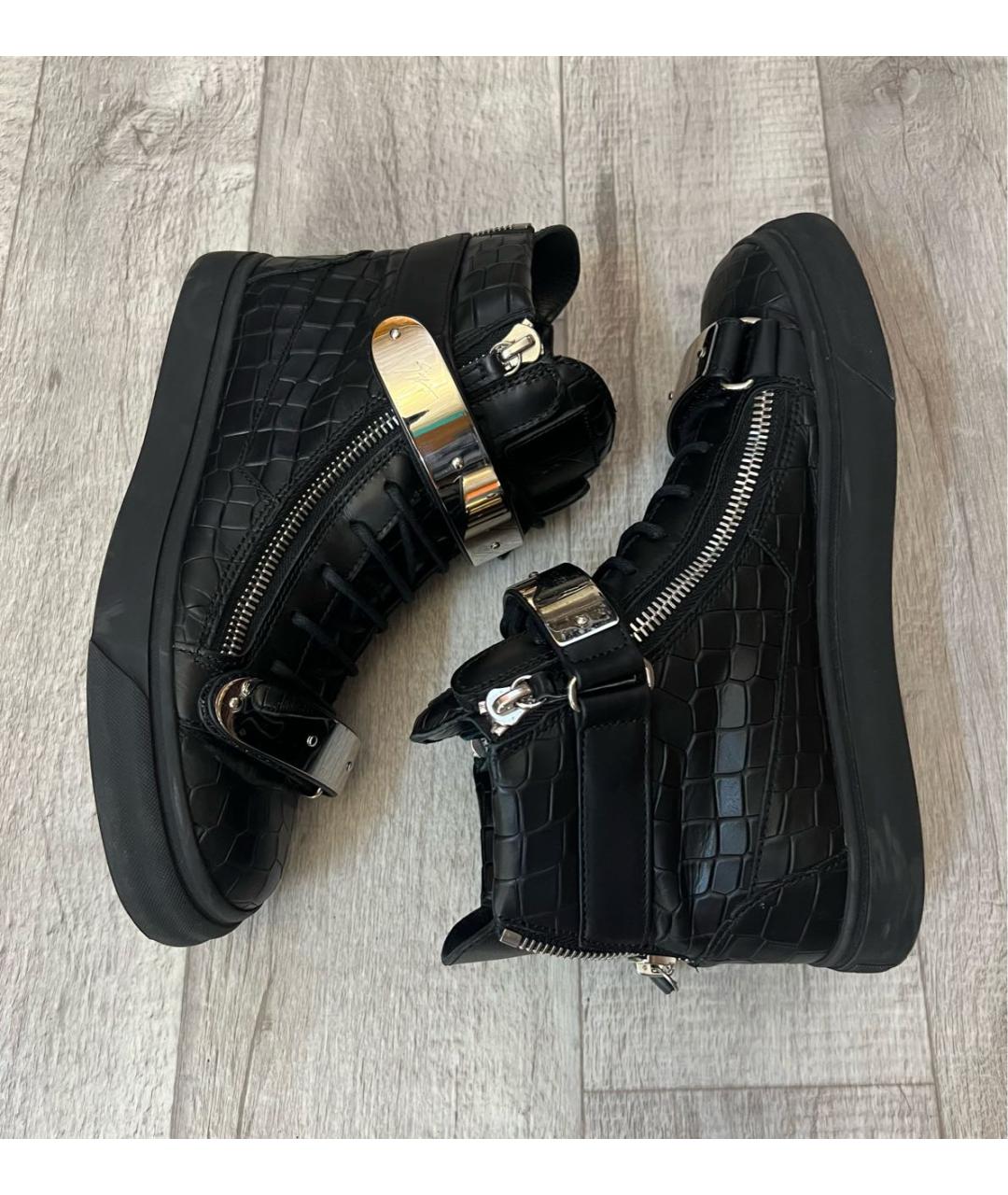 GIUSEPPE ZANOTTI DESIGN Черные кожаные высокие кроссовки / кеды, фото 4