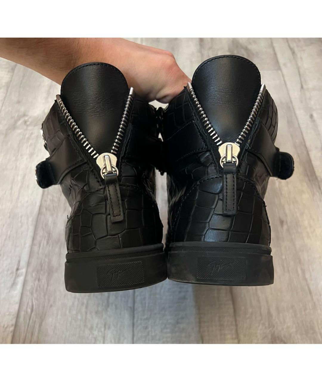 GIUSEPPE ZANOTTI DESIGN Черные кожаные высокие кроссовки / кеды, фото 6