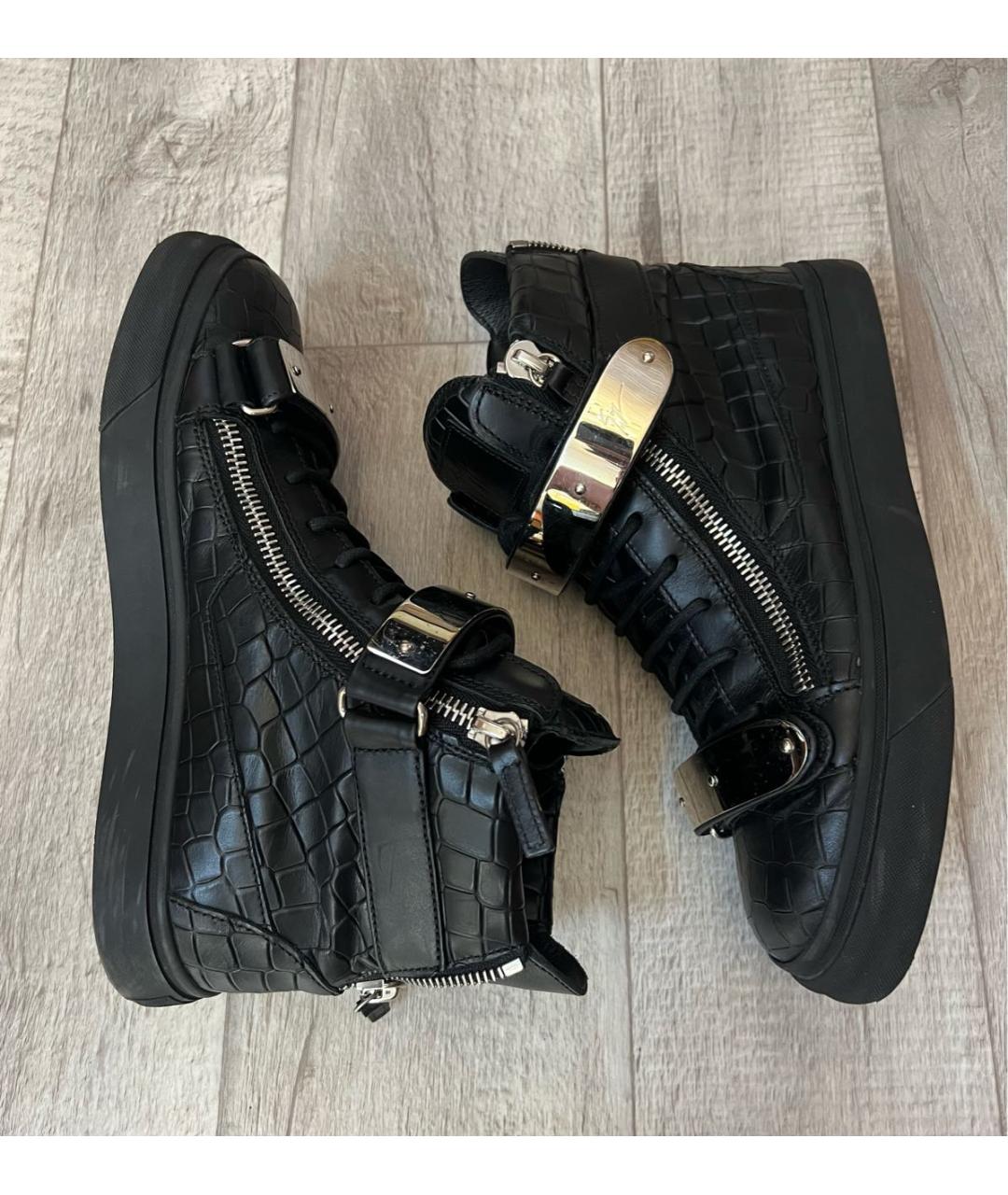 GIUSEPPE ZANOTTI DESIGN Черные кожаные высокие кроссовки / кеды, фото 5