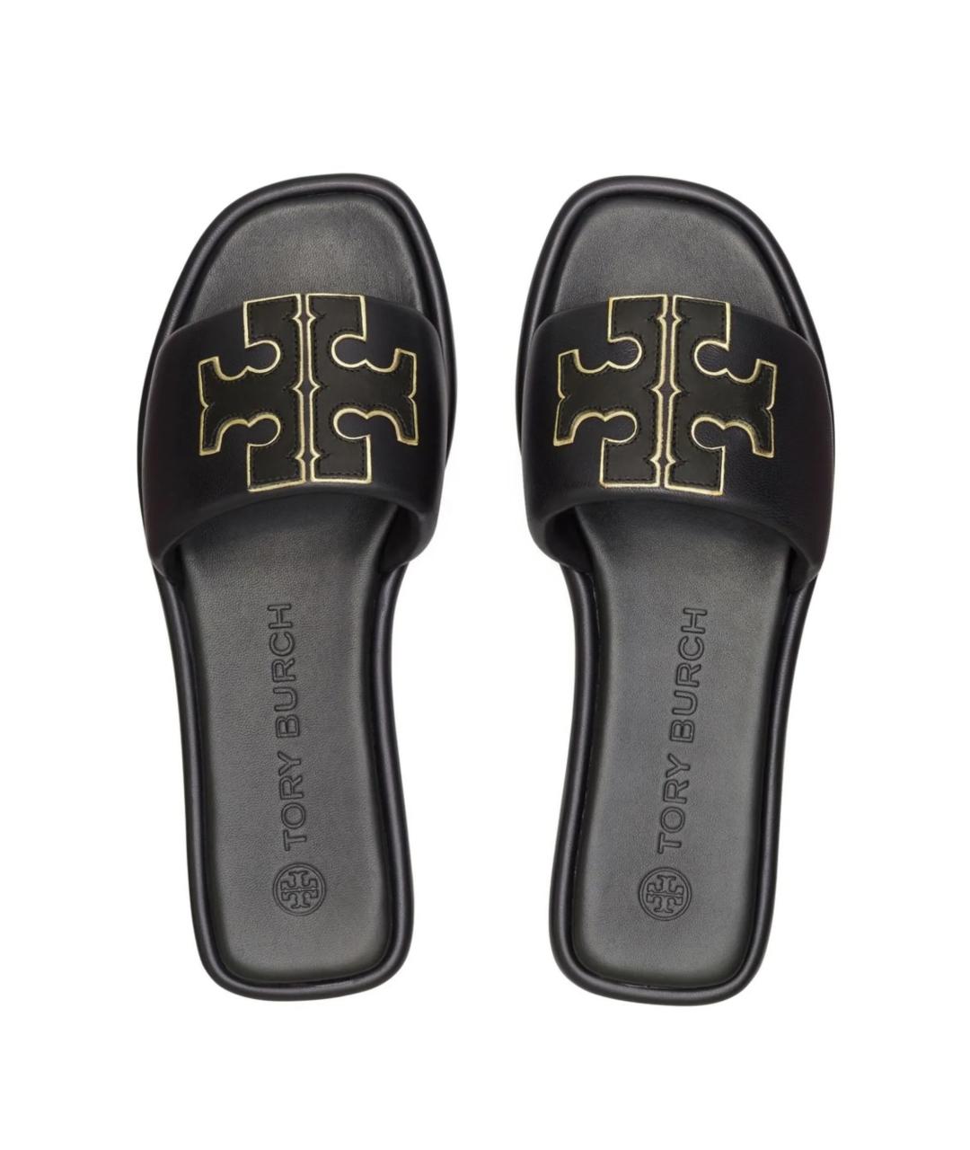 TORY BURCH Черные кожаные шлепанцы, фото 4