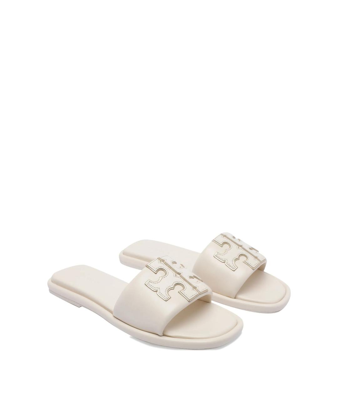 TORY BURCH Белые кожаные шлепанцы, фото 2