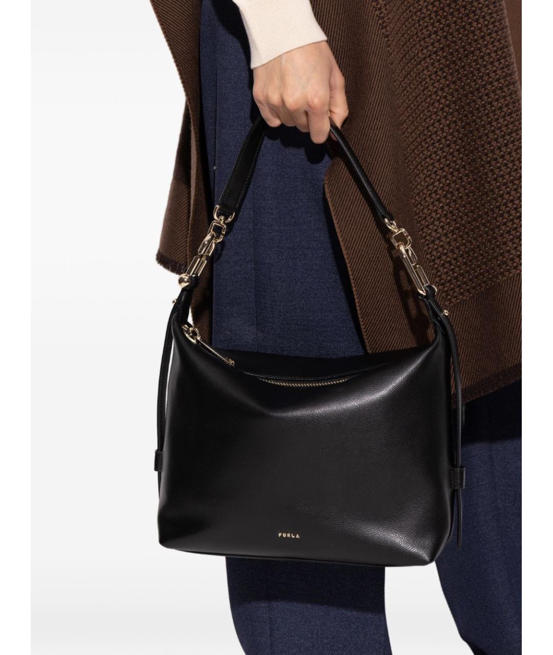 FURLA Черная кожаная сумка с короткими ручками, фото 4