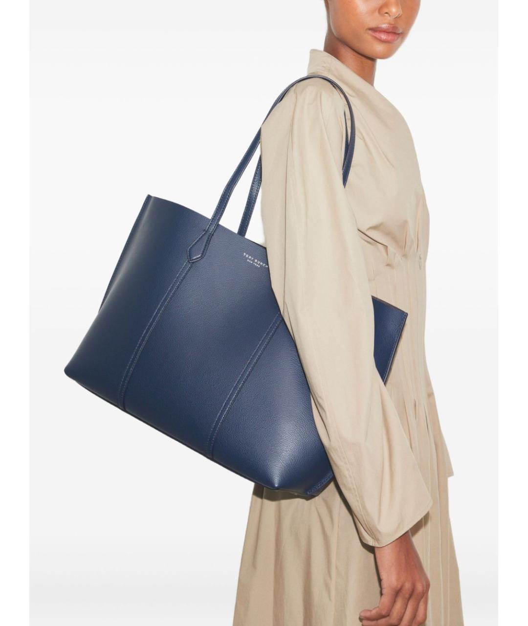 TORY BURCH Синяя кожаная сумка тоут, фото 2