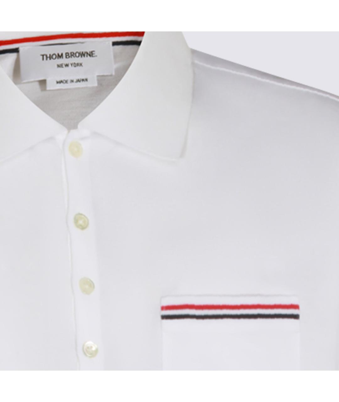 THOM BROWNE Белое хлопковое поло с коротким рукавом, фото 3