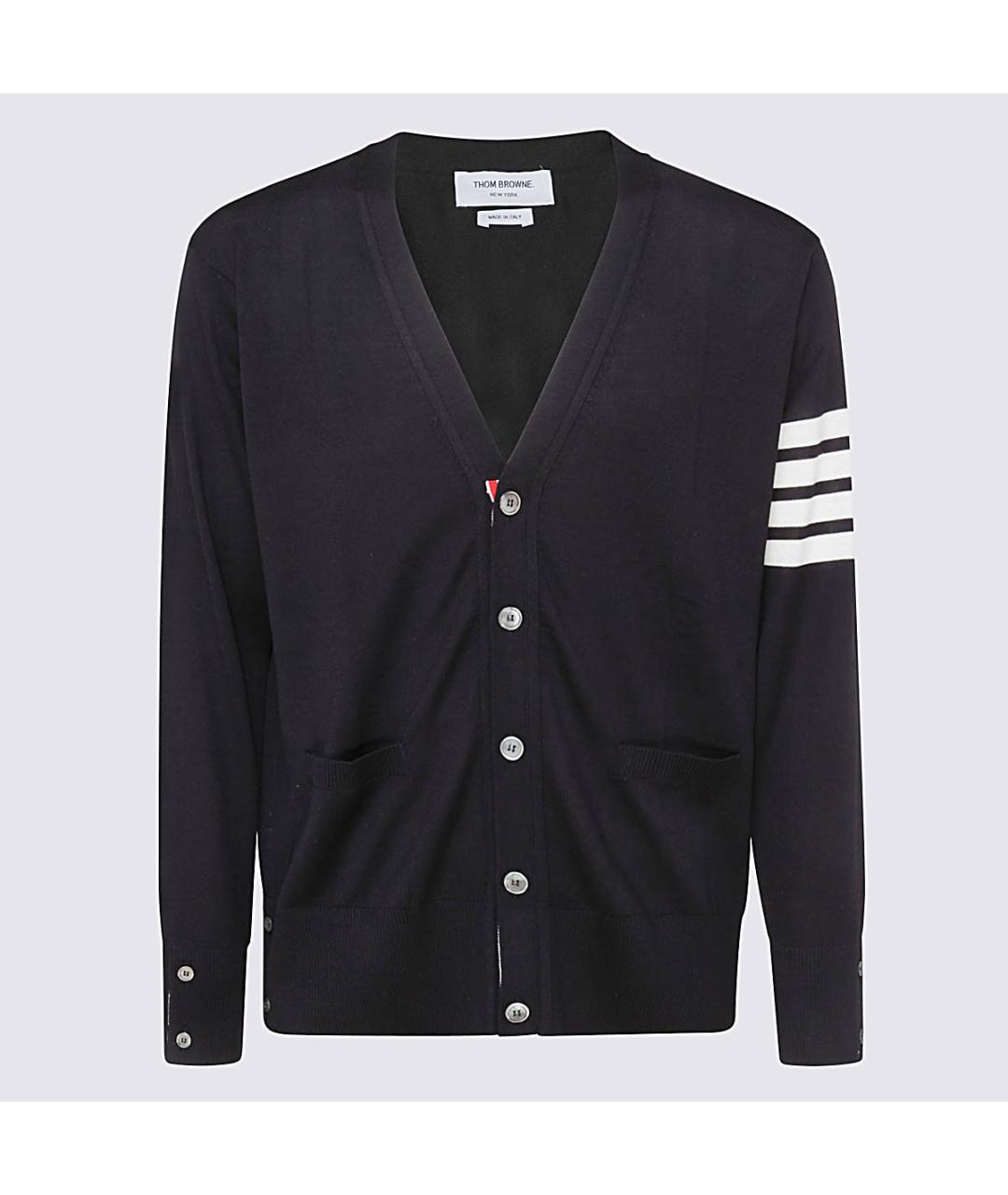 THOM BROWNE Темно-синий шерстяной кардиган, фото 1