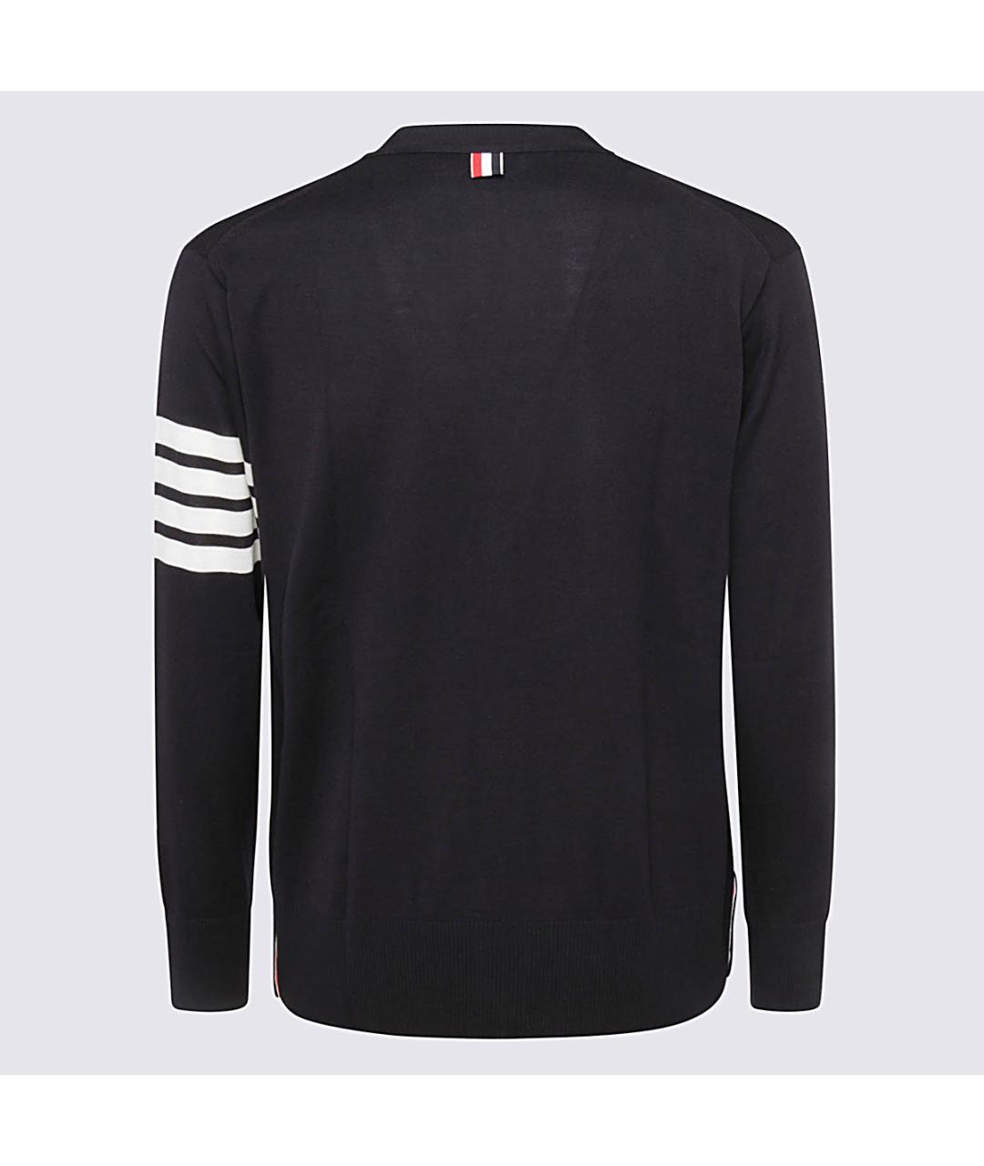 THOM BROWNE Темно-синий шерстяной кардиган, фото 2