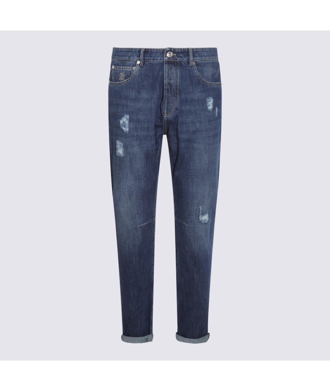 BRUNELLO CUCINELLI Синие хлопковые прямые джинсы, фото 3