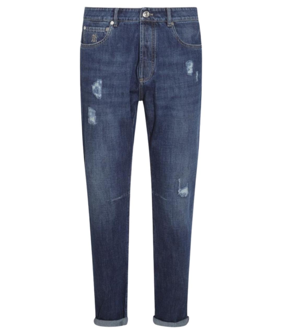 BRUNELLO CUCINELLI Синие хлопковые прямые джинсы, фото 1