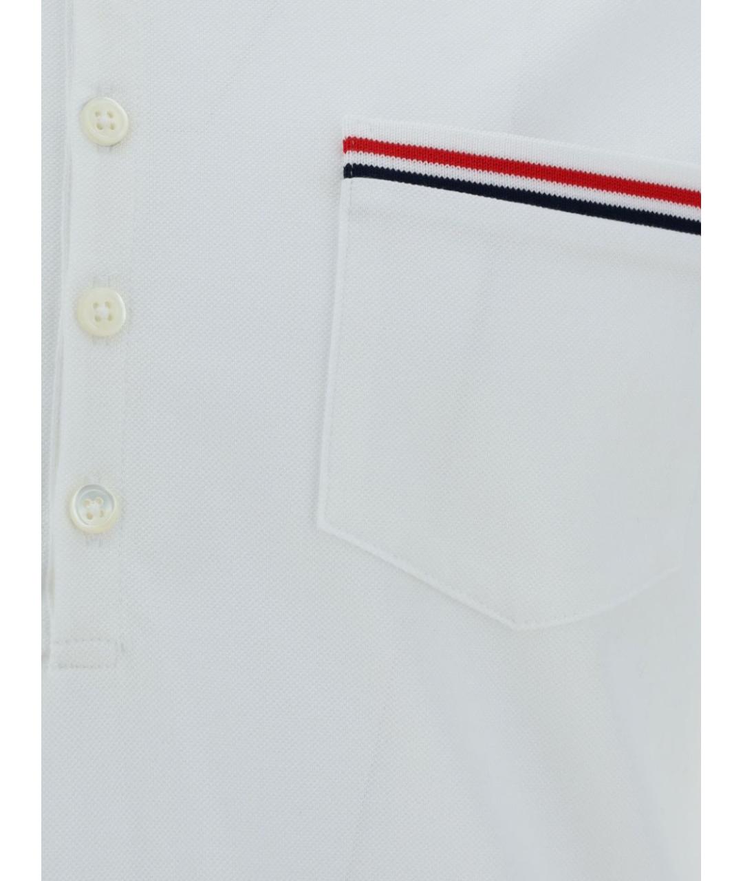 THOM BROWNE Белое хлопковое поло с коротким рукавом, фото 5