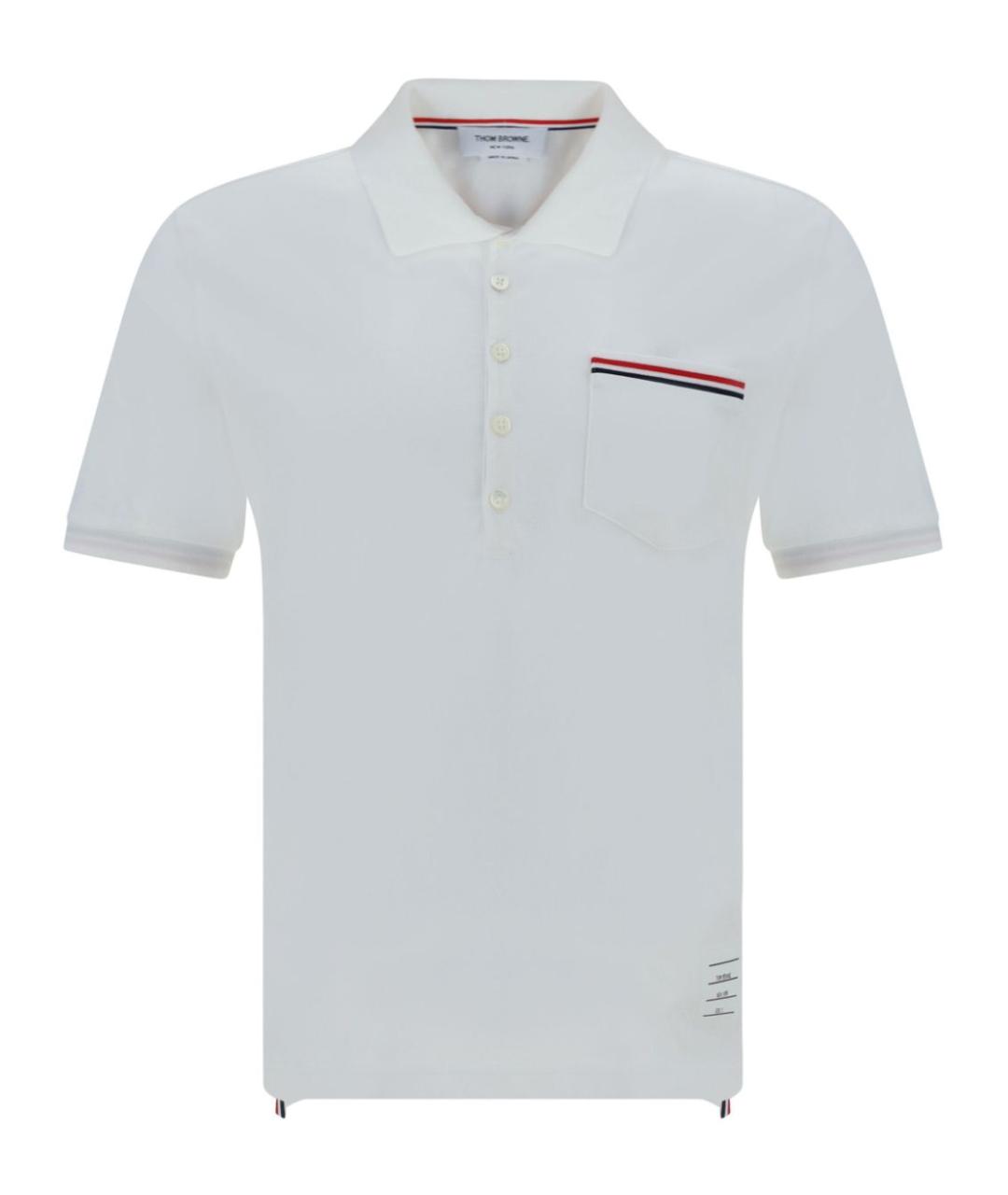 THOM BROWNE Белое хлопковое поло с коротким рукавом, фото 1