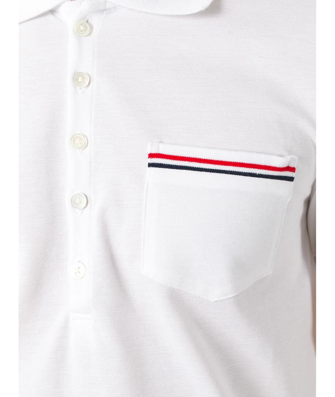 THOM BROWNE Белое хлопковое поло с коротким рукавом, фото 2