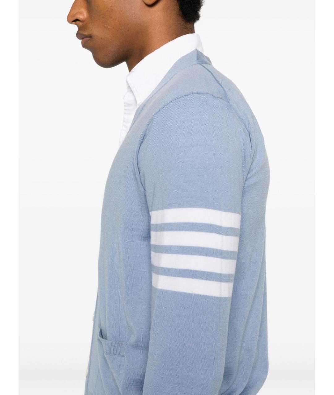 THOM BROWNE Голубой шерстяной кардиган, фото 3