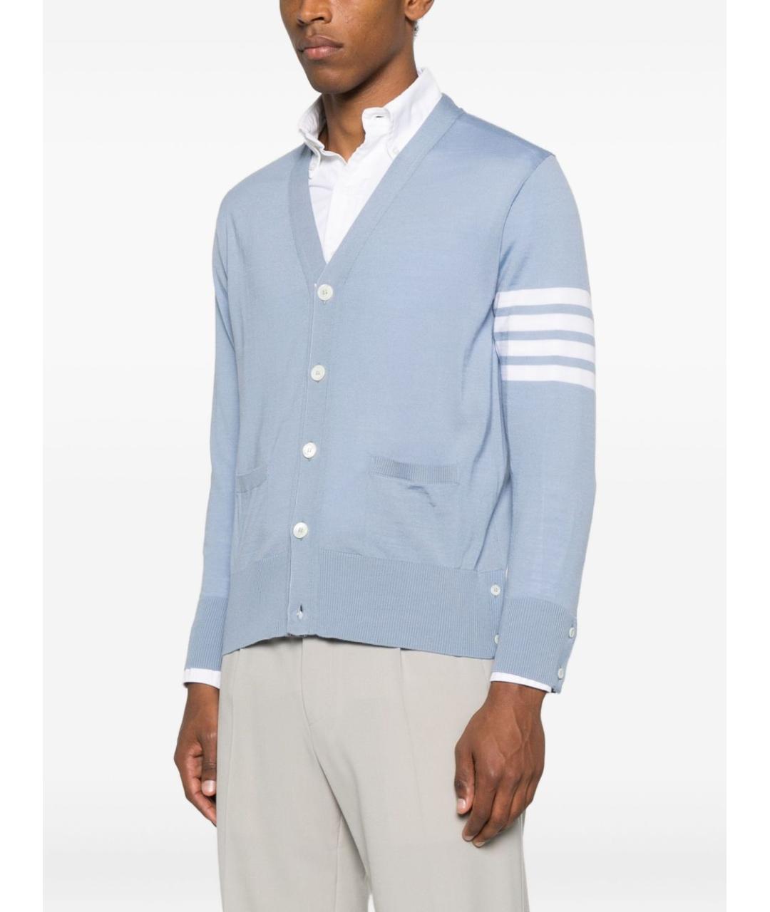 THOM BROWNE Голубой шерстяной кардиган, фото 4
