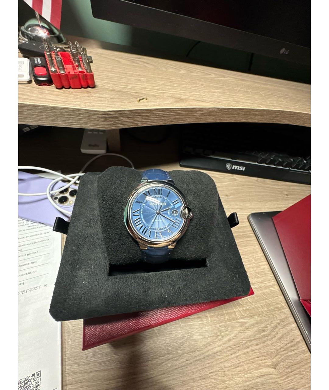 CARTIER Темно-синие металлические часы, фото 2