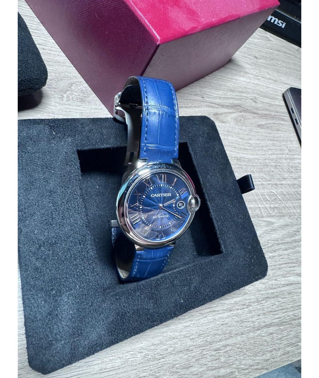 CARTIER Темно-синие металлические часы, фото 4