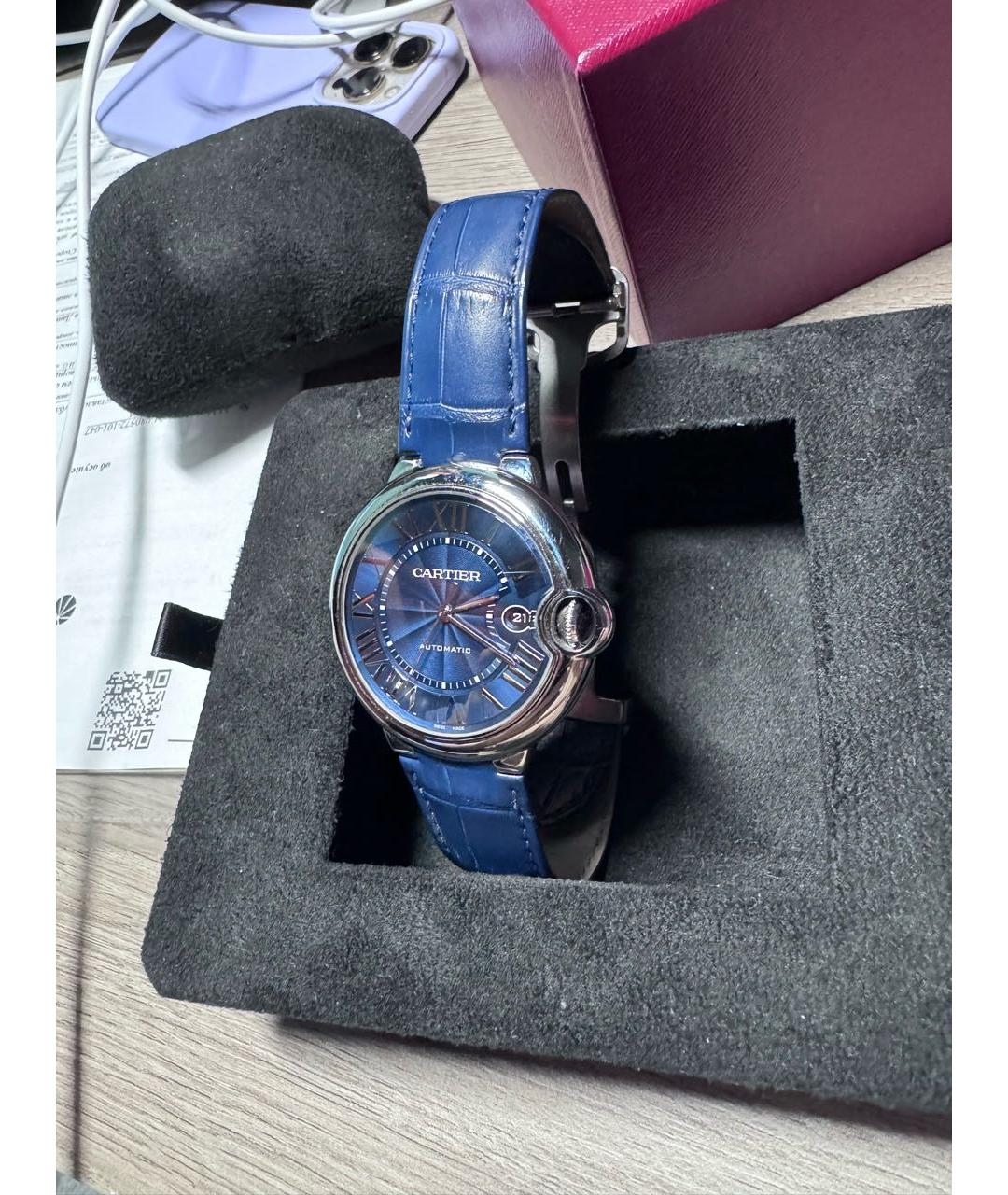 CARTIER Темно-синие металлические часы, фото 3