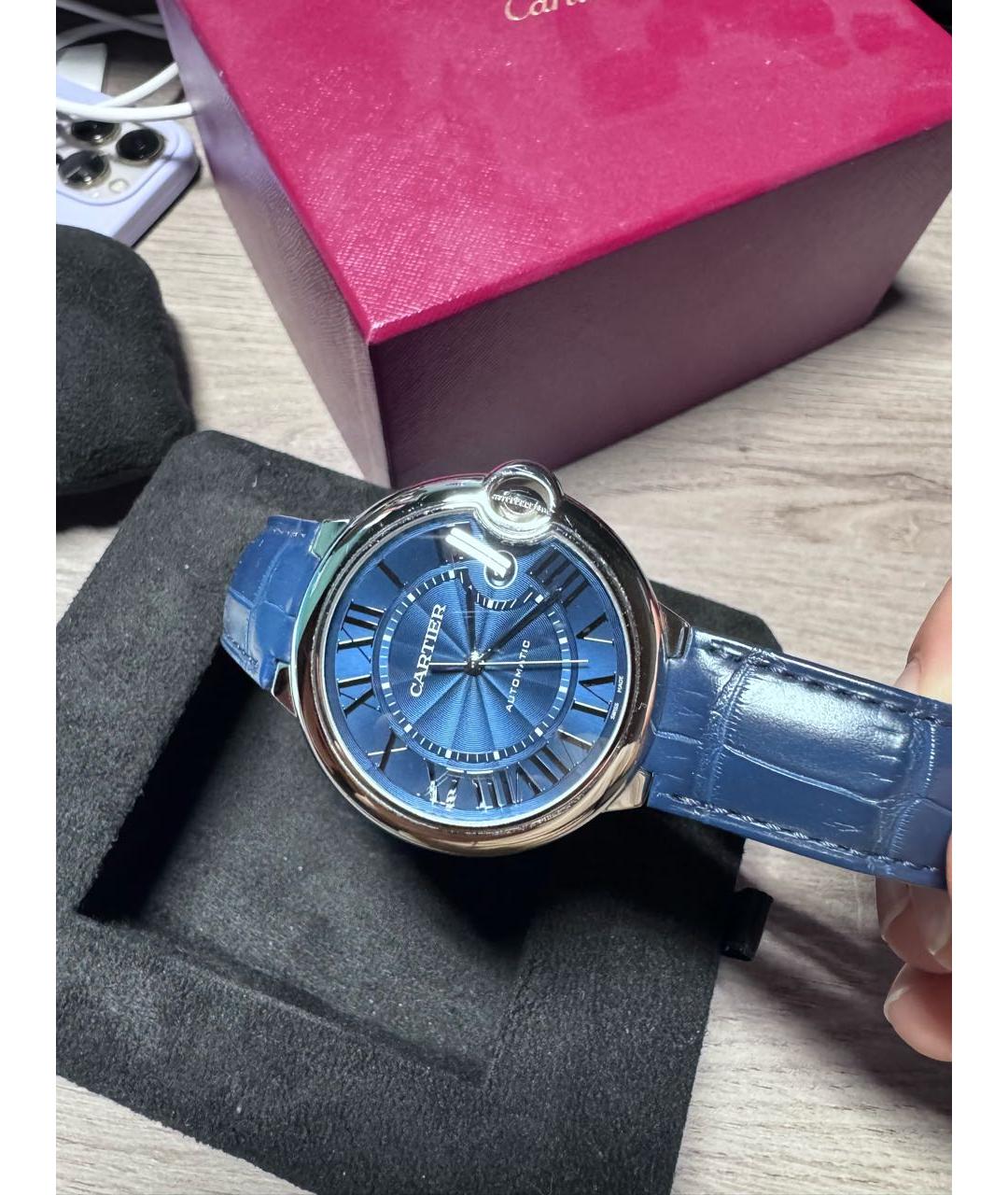 CARTIER Темно-синие металлические часы, фото 6