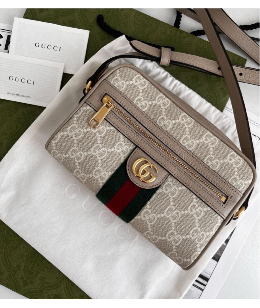 GUCCI Бежевая кожаная сумка через плечо, фото 2
