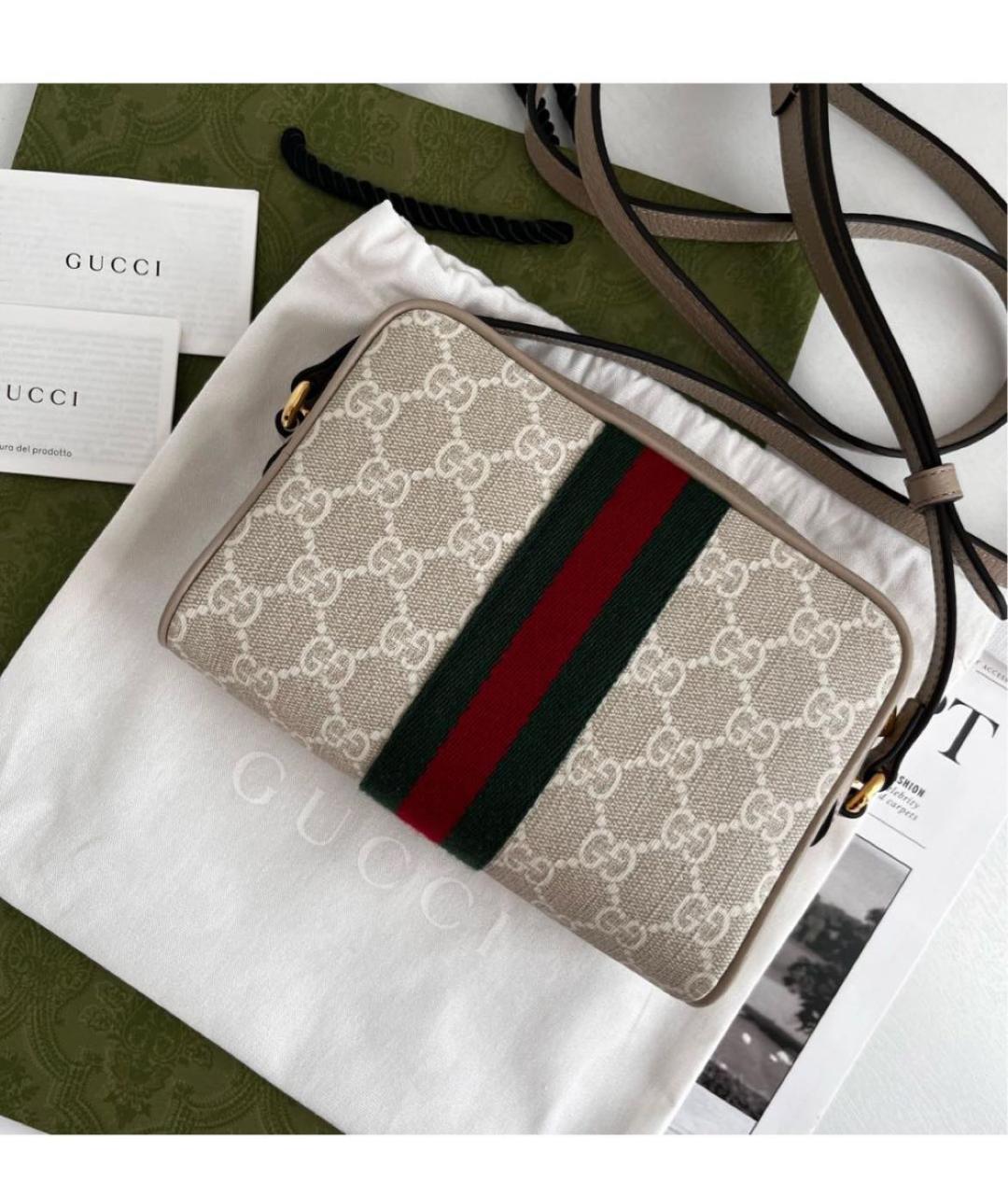 GUCCI Бежевая кожаная сумка через плечо, фото 3