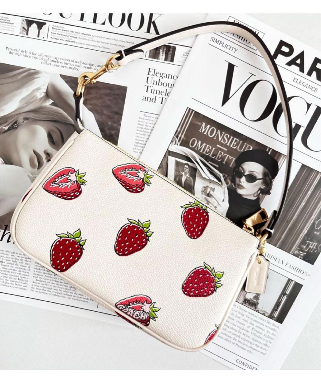 COACH Белая кожаная сумка с короткими ручками, фото 3