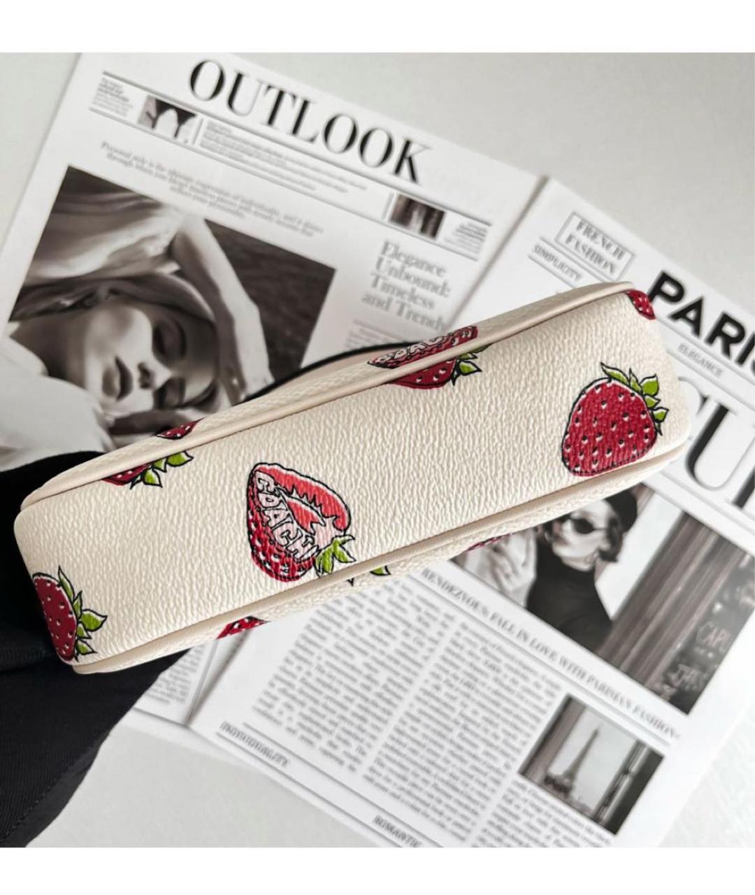 COACH Белая кожаная сумка с короткими ручками, фото 6