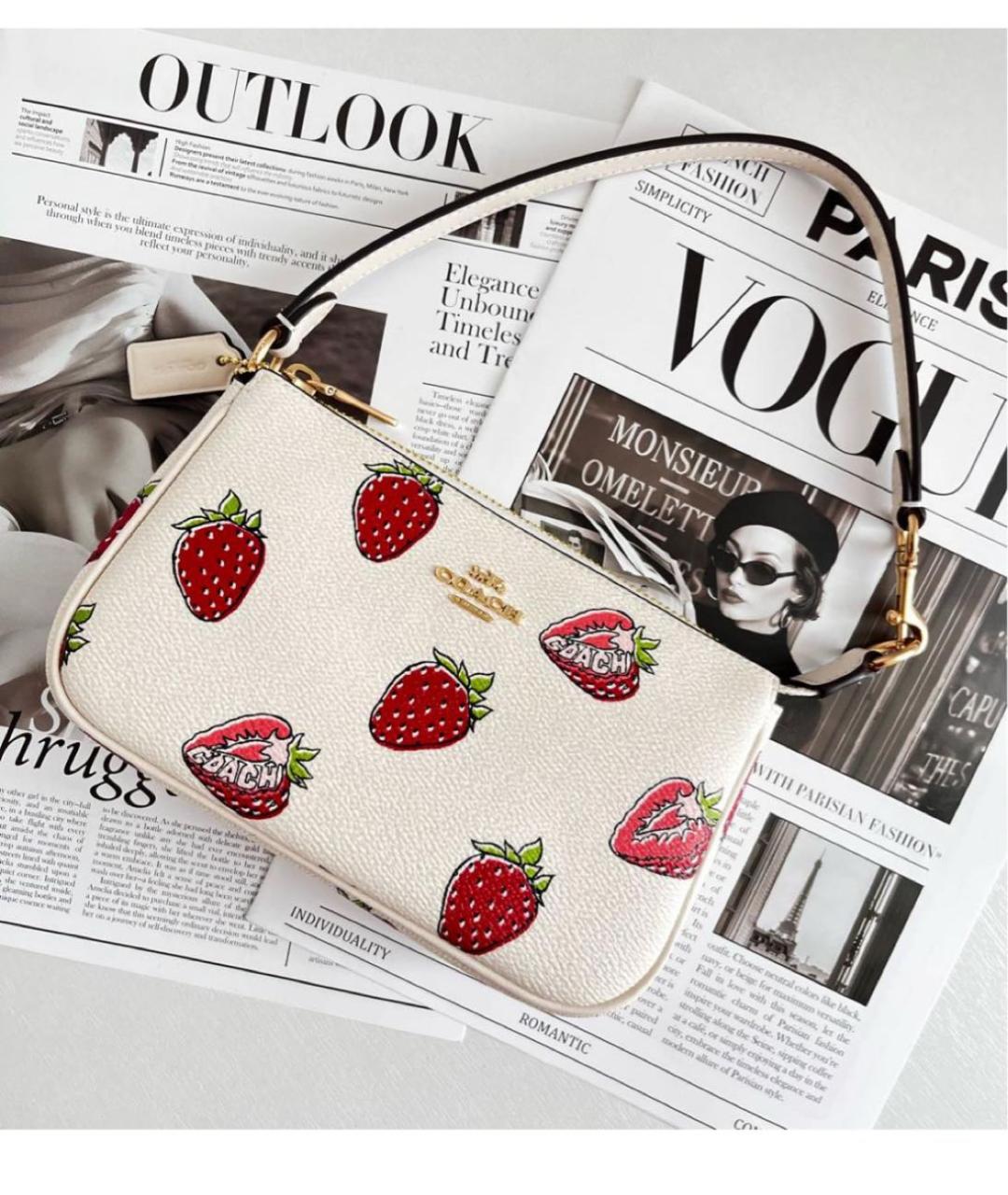 COACH Белая кожаная сумка с короткими ручками, фото 2