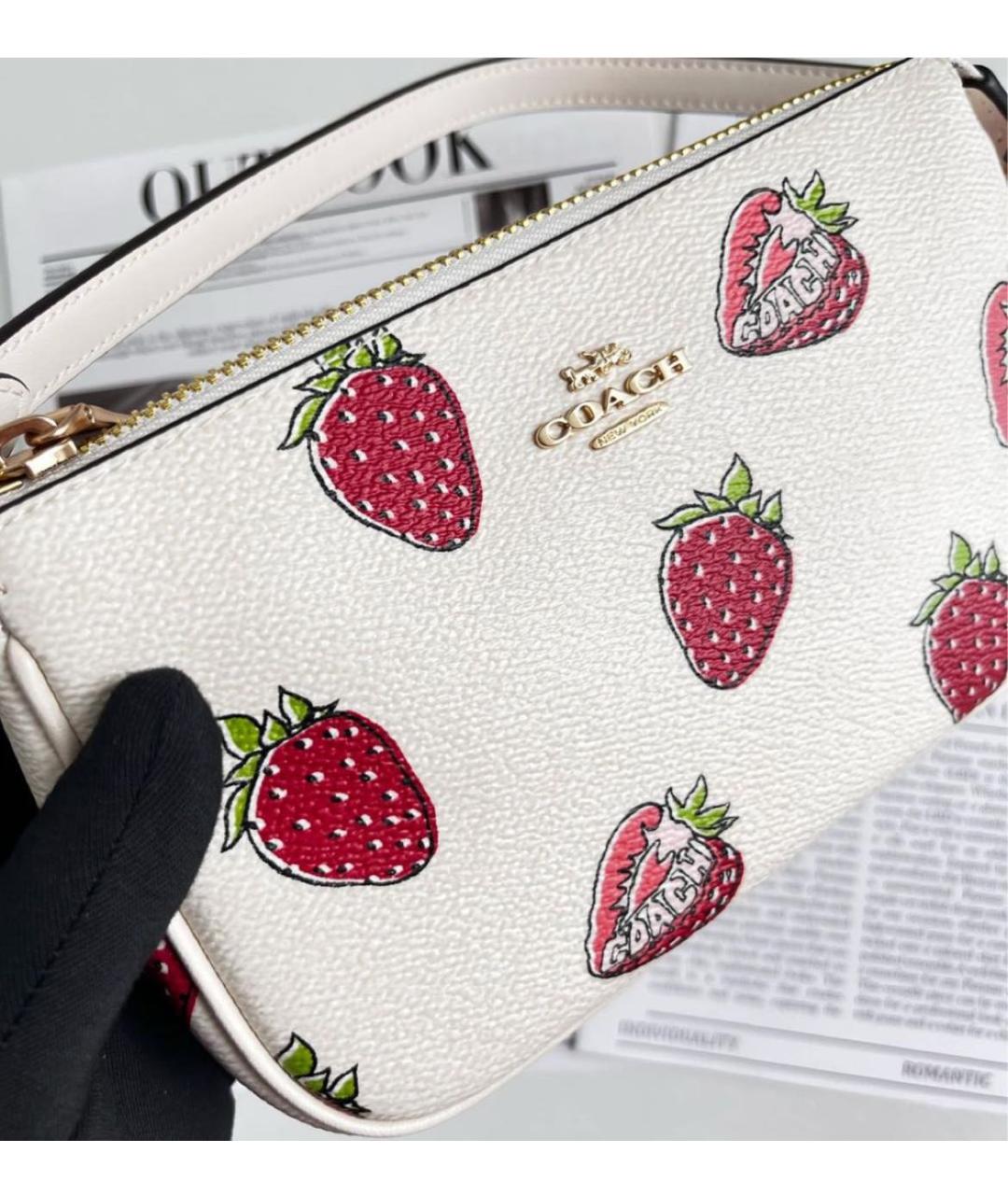 COACH Белая кожаная сумка с короткими ручками, фото 7