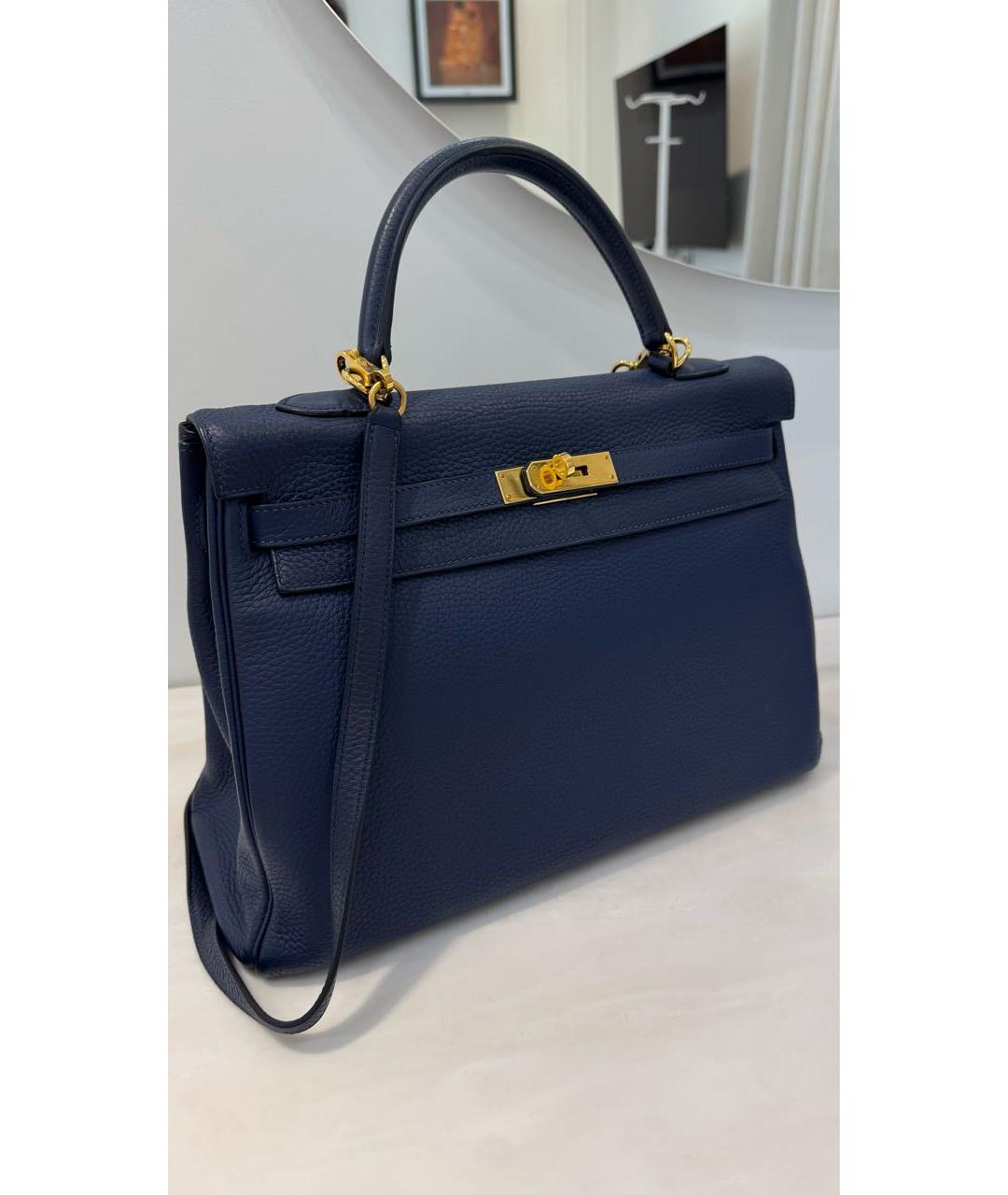 HERMES Темно-синяя кожаная сумка через плечо, фото 6