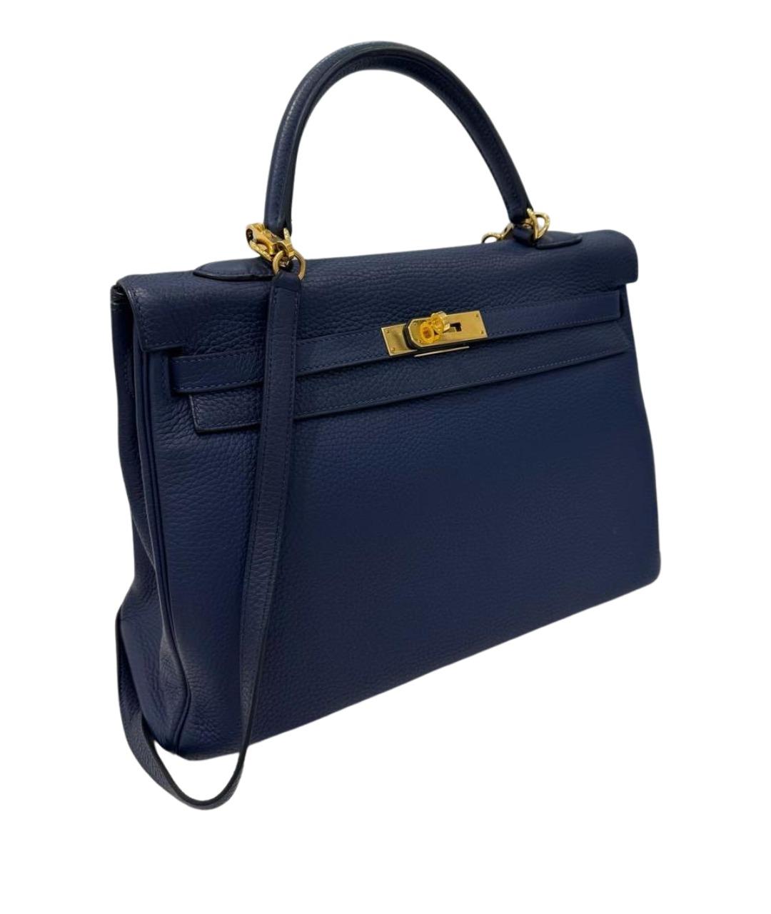 HERMES Темно-синяя кожаная сумка через плечо, фото 1