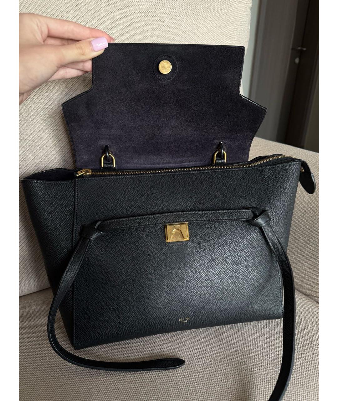 CELINE Черная кожаная сумка тоут, фото 4