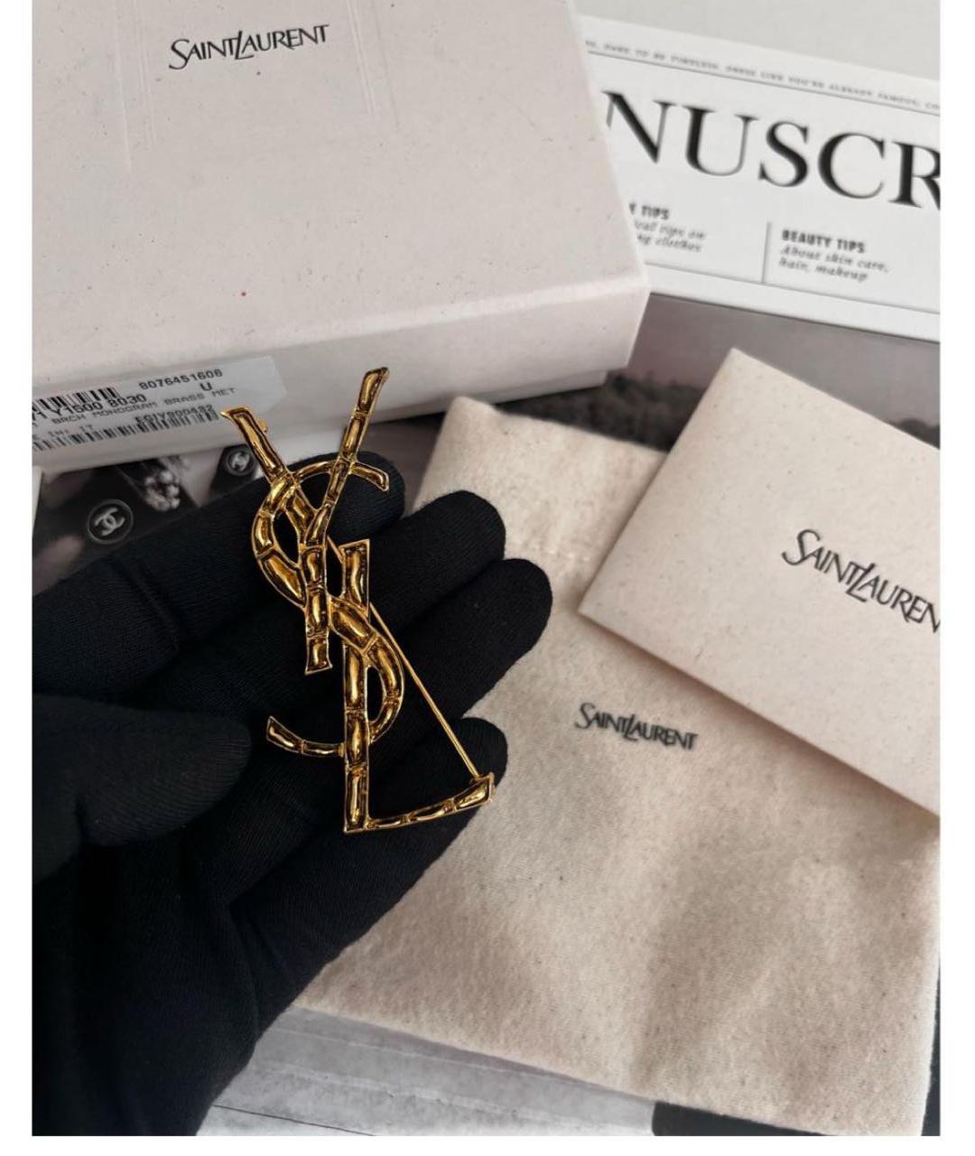 SAINT LAURENT Золотая латунная булавка / брошь, фото 4