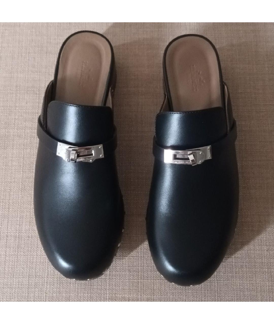 HERMES Черные кожаные сабо, фото 4