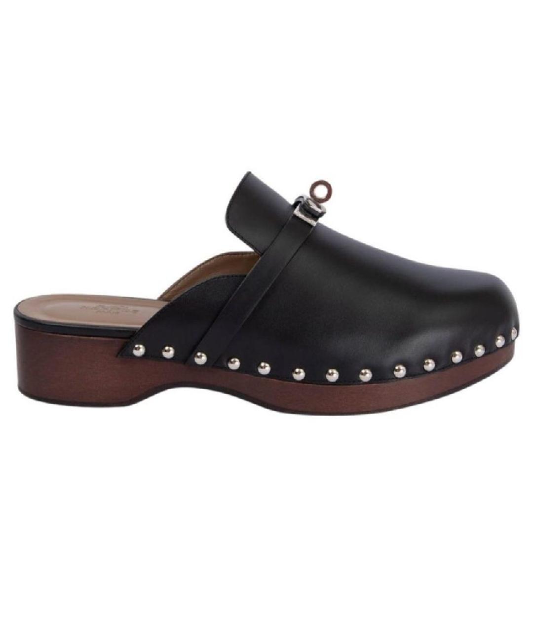 HERMES Черные кожаные сабо, фото 1