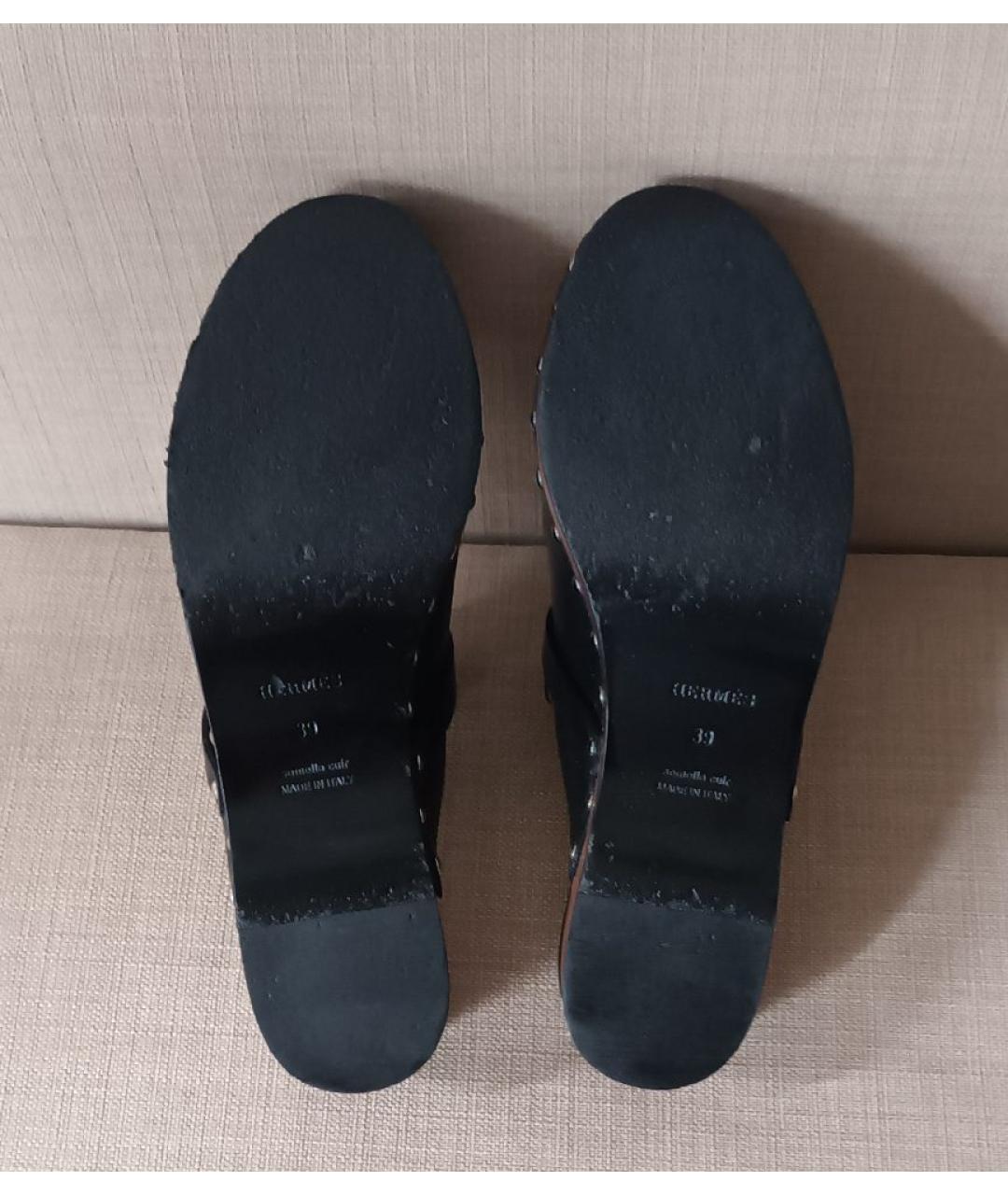 HERMES Черные кожаные сабо, фото 9