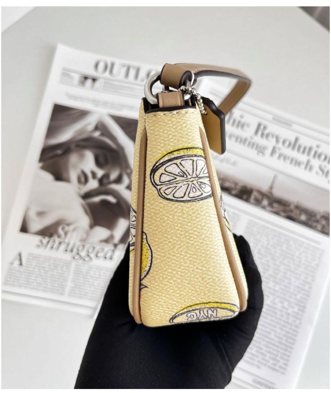 COACH Желтая кожаная сумка с короткими ручками, фото 6