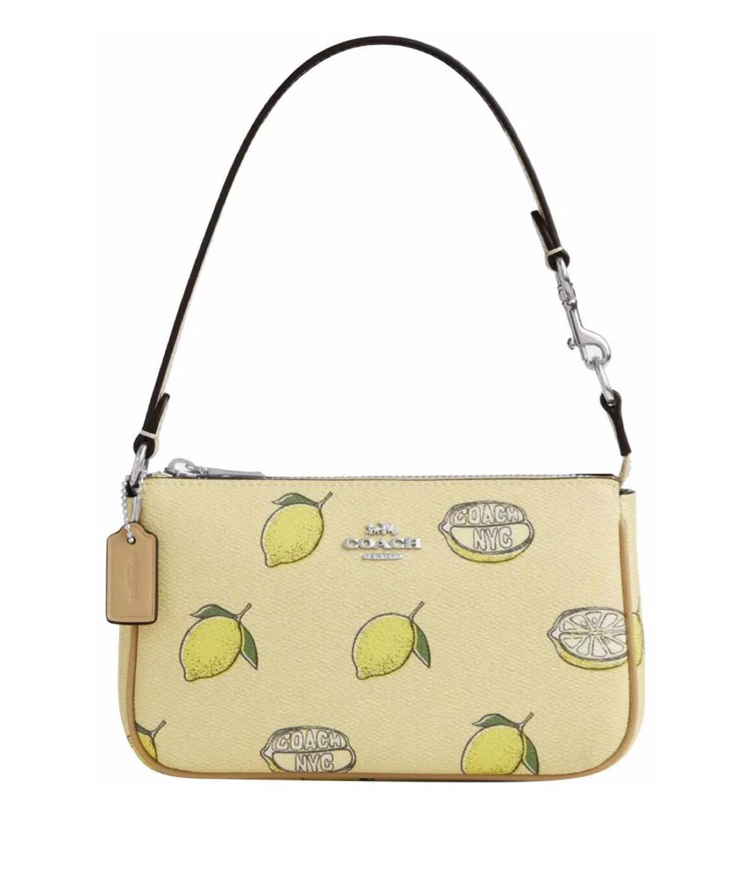 COACH Желтая кожаная сумка с короткими ручками, фото 1