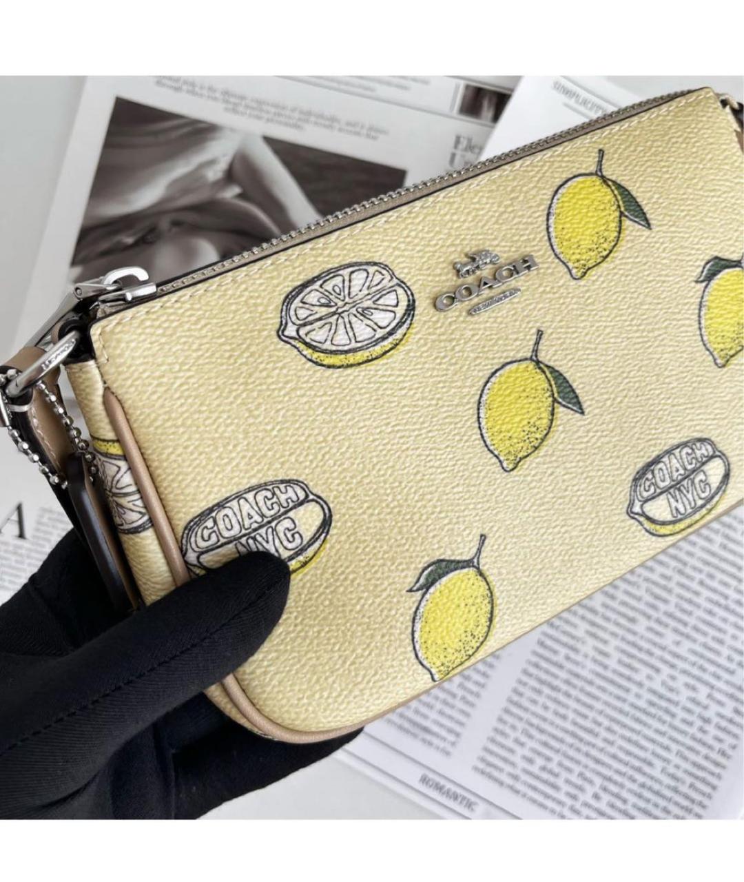 COACH Желтая кожаная сумка с короткими ручками, фото 8