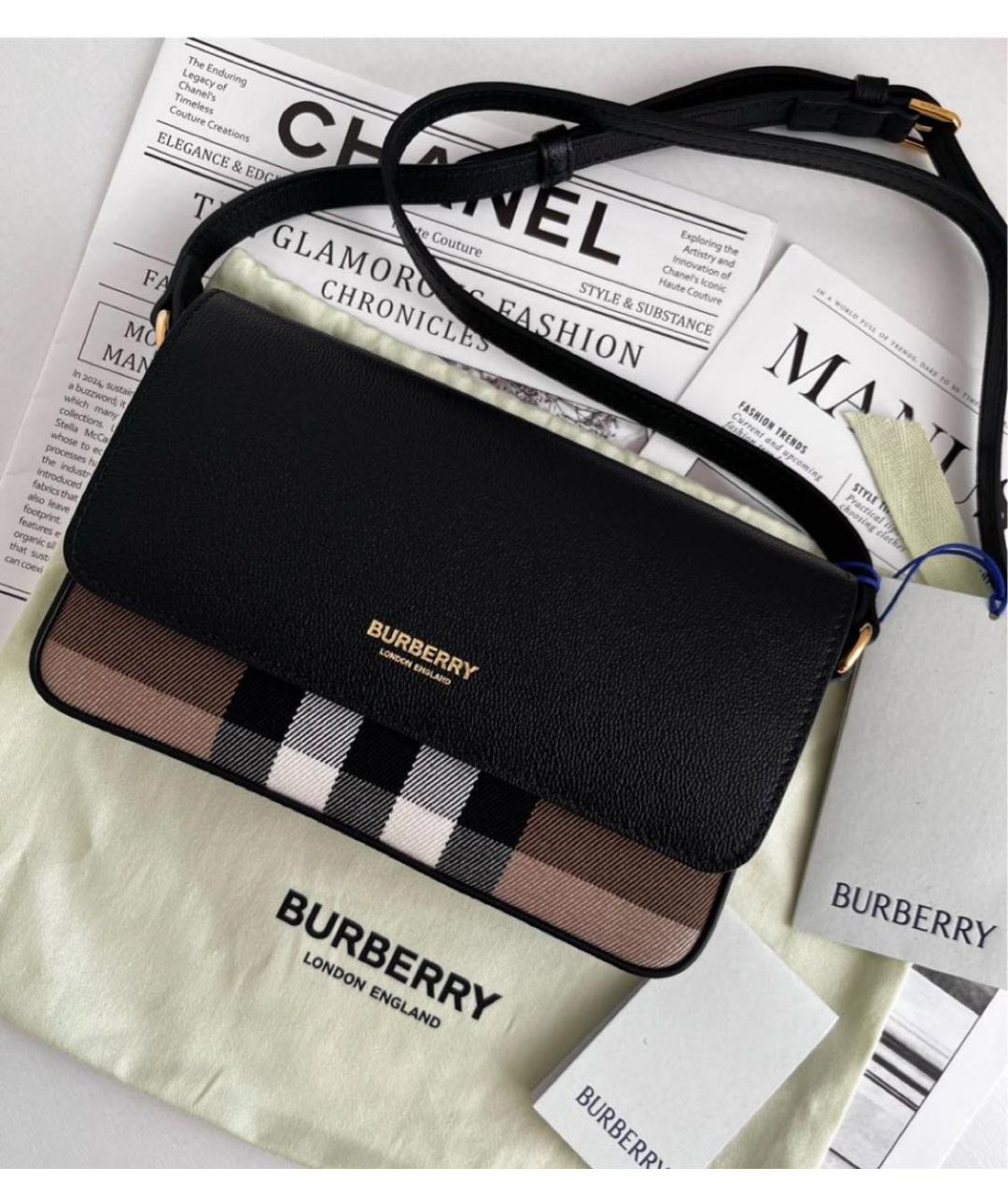 BURBERRY Черная кожаная сумка через плечо, фото 2