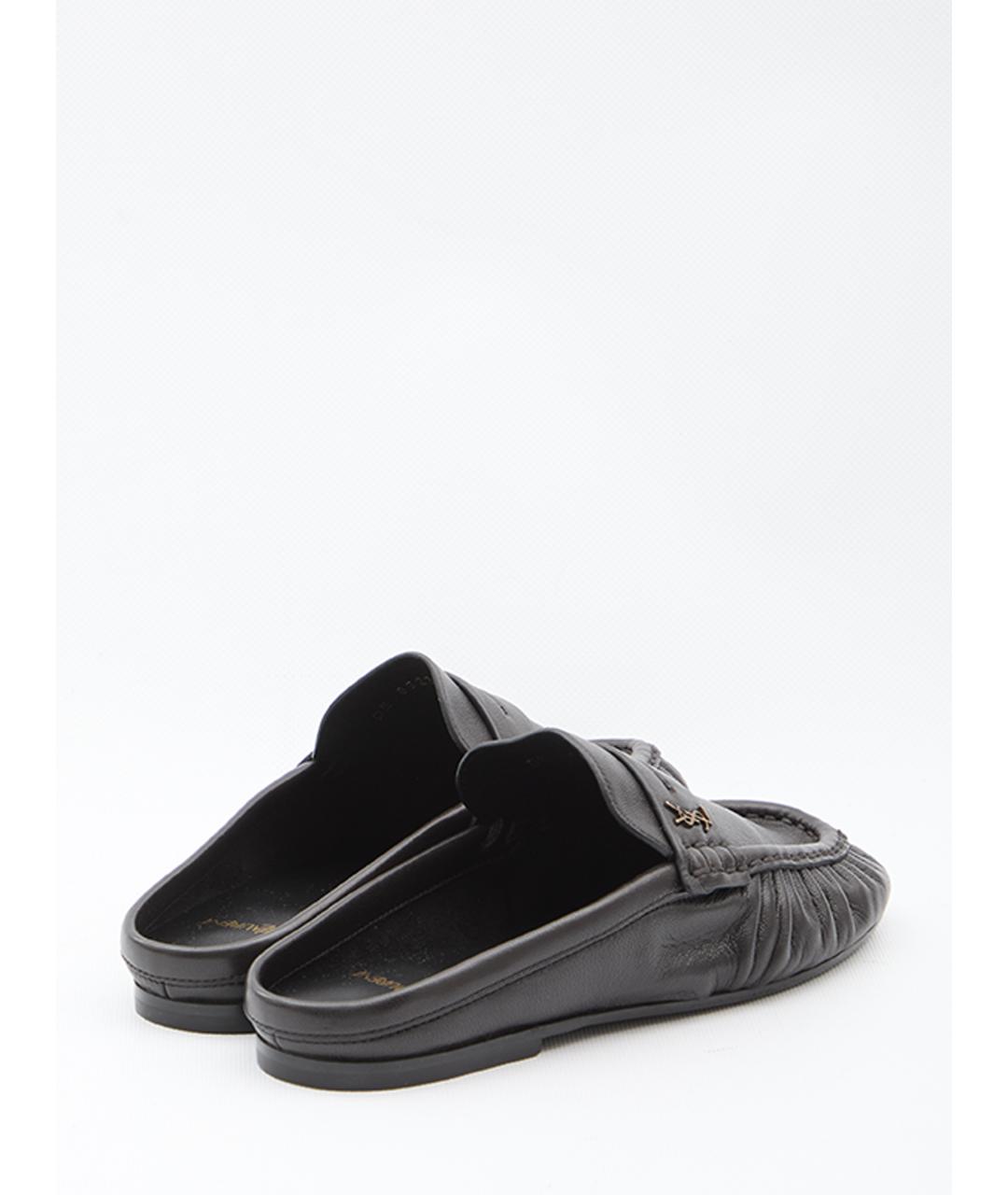 SAINT LAURENT Коричневые кожаные сабо, фото 3