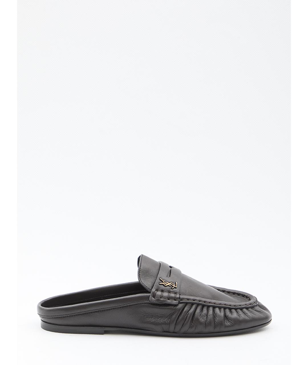 SAINT LAURENT Коричневые кожаные сабо, фото 6