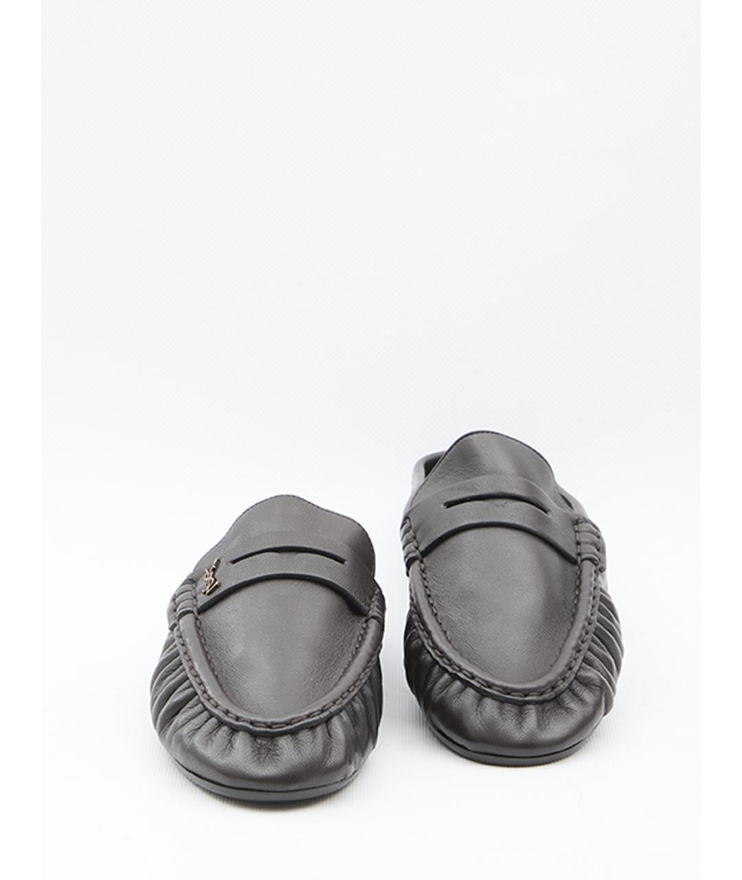 SAINT LAURENT Коричневые кожаные сабо, фото 5