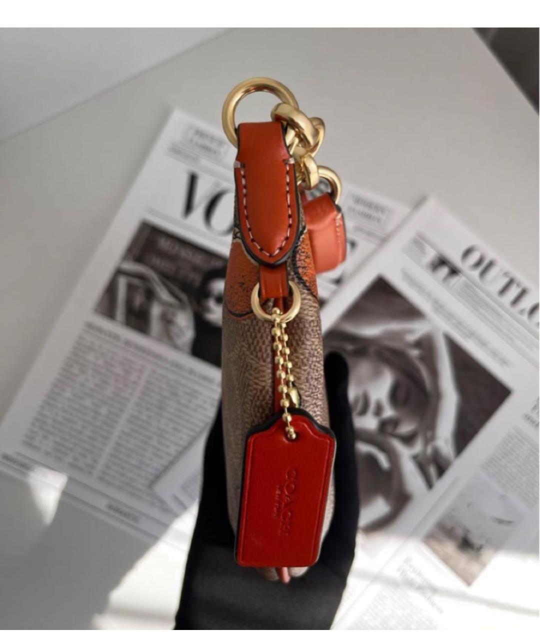 COACH Коричневая кожаная сумка с короткими ручками, фото 6