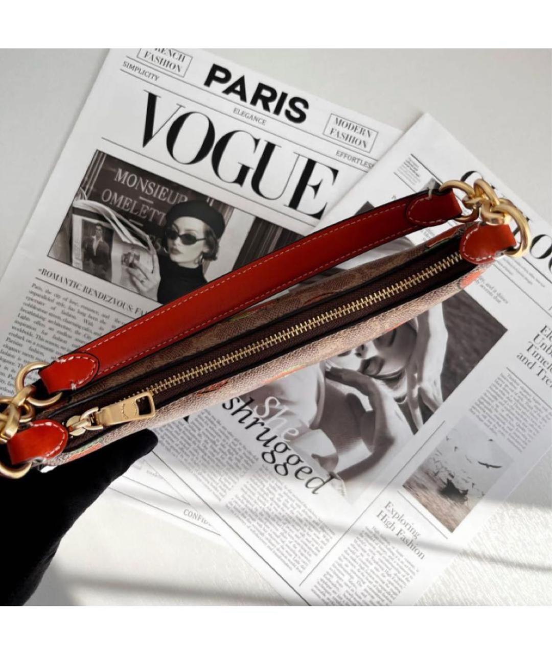 COACH Коричневая кожаная сумка с короткими ручками, фото 5