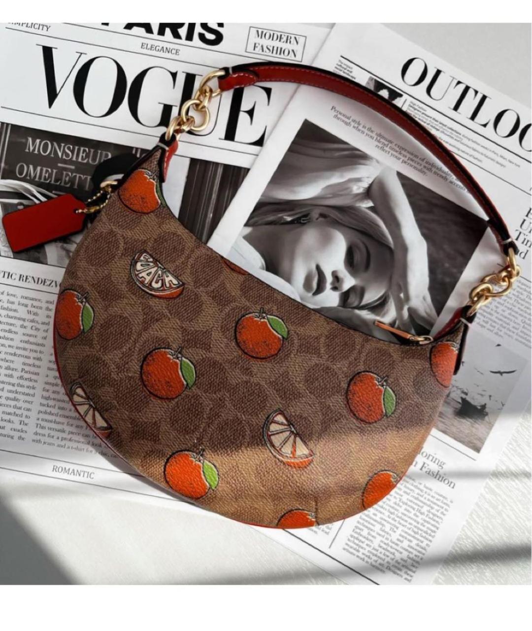 COACH Коричневая кожаная сумка с короткими ручками, фото 3