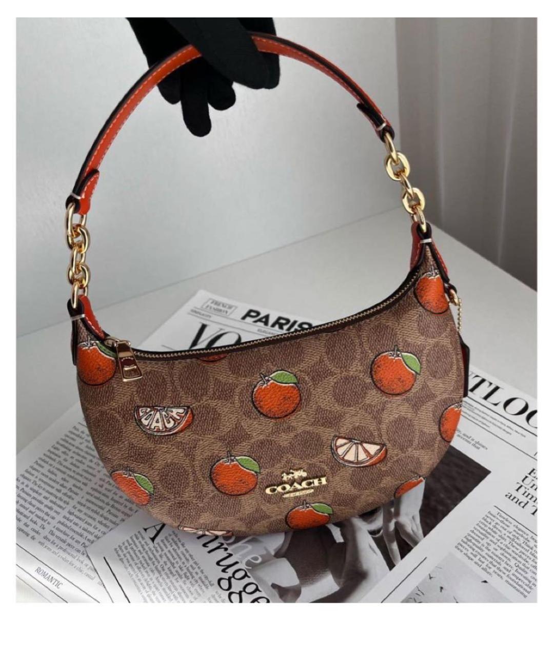 COACH Коричневая кожаная сумка с короткими ручками, фото 7