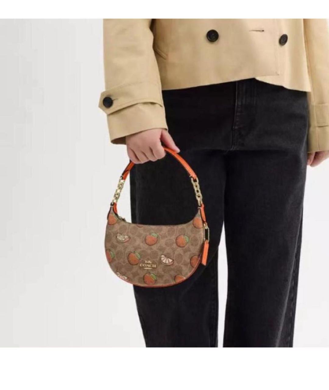 COACH Коричневая кожаная сумка с короткими ручками, фото 8