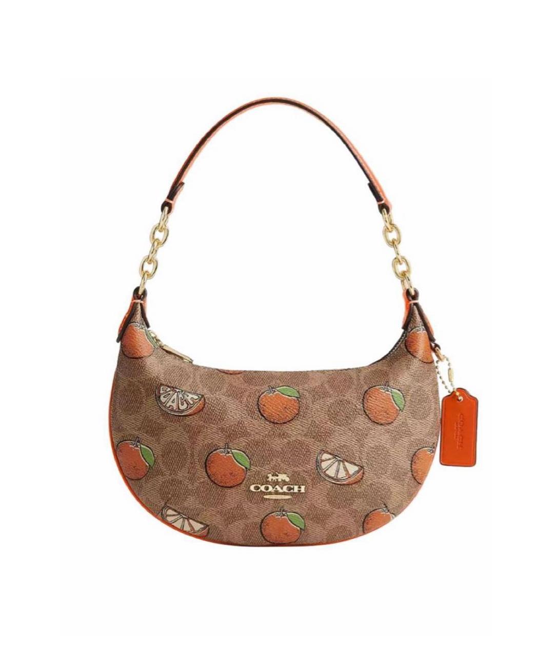 COACH Коричневая кожаная сумка с короткими ручками, фото 9