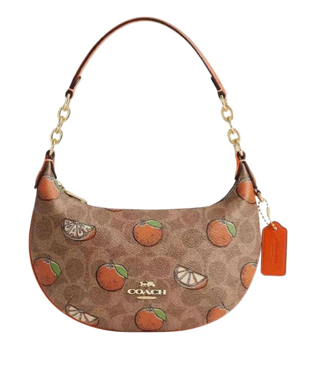 COACH Коричневая кожаная сумка с короткими ручками, фото 1