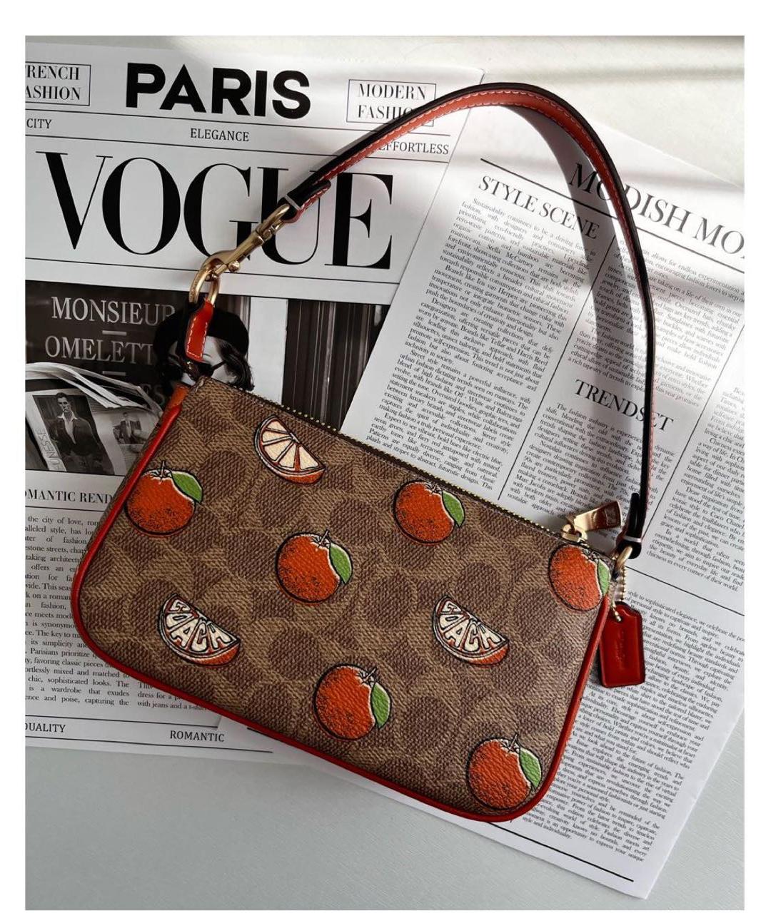 COACH Коричневая кожаная сумка с короткими ручками, фото 3