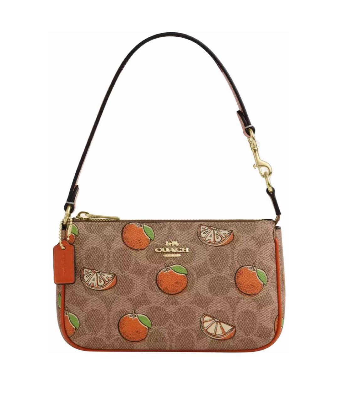 COACH Коричневая кожаная сумка с короткими ручками, фото 1